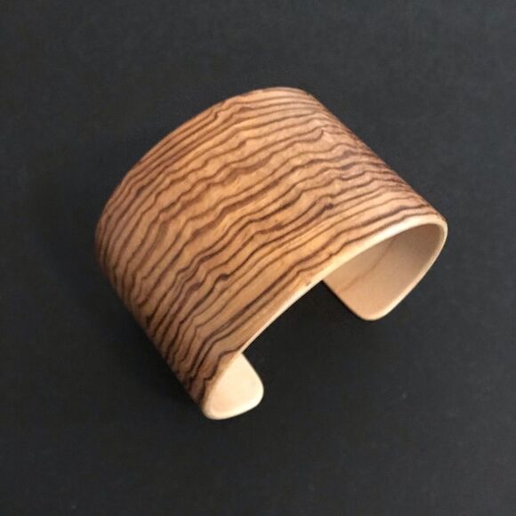 Handmade zebra wood bent veneer cuff. - Picture 1 of 7